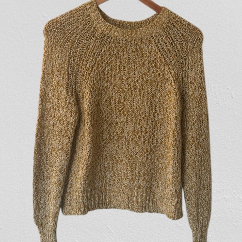 A.L.C. Gold Shimmer Crewneck Sweater Women's Medium Cotton, Polyester, Rayon